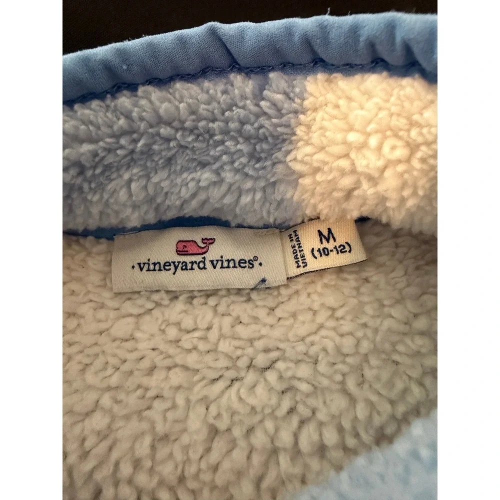 Vineyard Vines Boys Blue Buffalo Check Sherpa Fleece Quarter Zip  Med 10-12